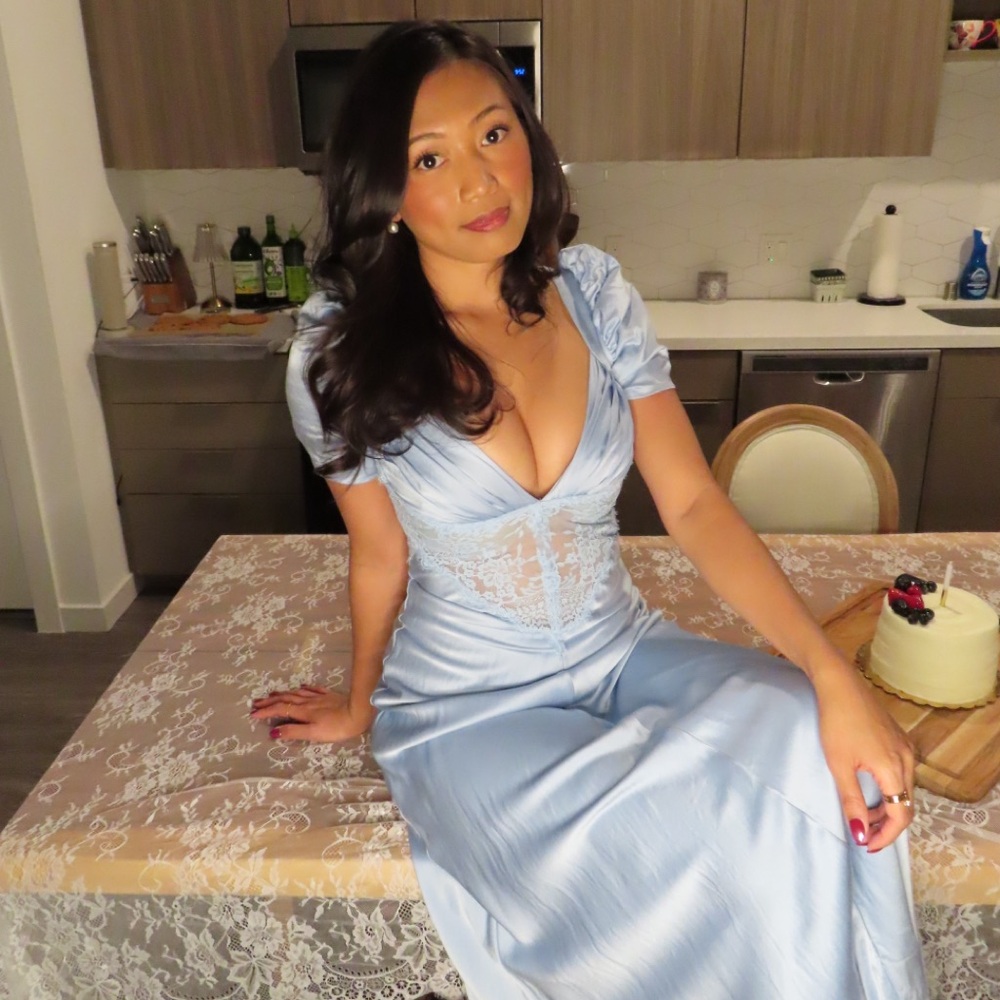 House of CB — RAFAELA Soft Blue Pure Silk & Lace Dress